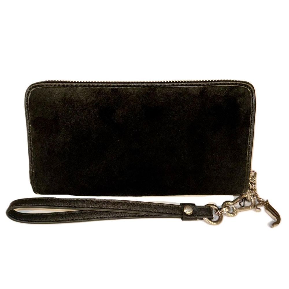 Juicy Couture Black Velour Twig Dogs Logo Embroidered Wallet Wristlet Clutch Bag - Picture 7 of 13